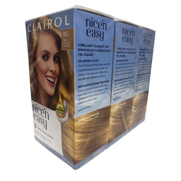 Lot of 3 Clairol Nice'n Easy Permanent Hair Color Cream 9G Light Golden Blonde - Picture 1 of 7